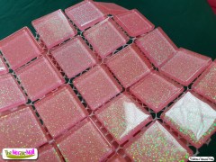 Sparkly, mosaic glitter pink tiles, square shape for mosaics.