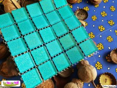 Glitter, sparkle, blue mosaic square tiles mounted on mosaic mesh