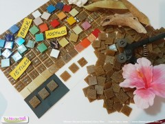 Brown mosaic glass tiles.
