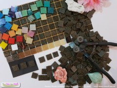brown mosaic vitreous glass tiles.