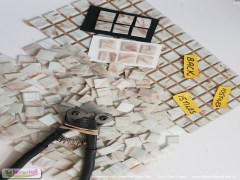 Mosaic vitreous glass tiles, pink gold streaks, white 